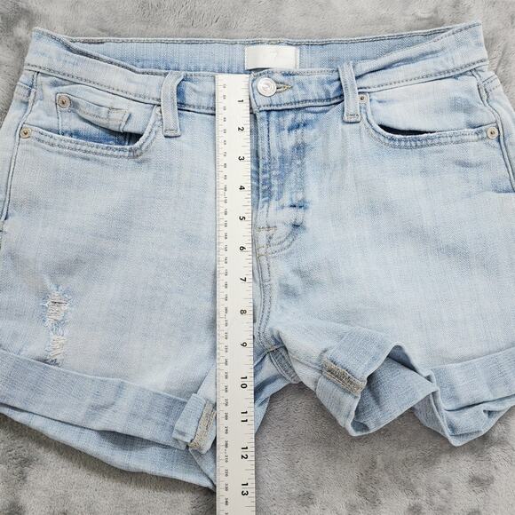 7 For All Mankind Shorts Womens 28 Blue Mid Roll Broken Twill Coco Prive Stretch - Picture 12 of 15